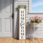 Double-sided Welcome Wooden Sign Stand with Magnetic-adhesive Wreath for Front Door, 47" Vertical Farmhouse Home Sweet Home Porch Sign for Outdoor Patio Garden, 2in1 Large Tall Porch Leaner Decor
