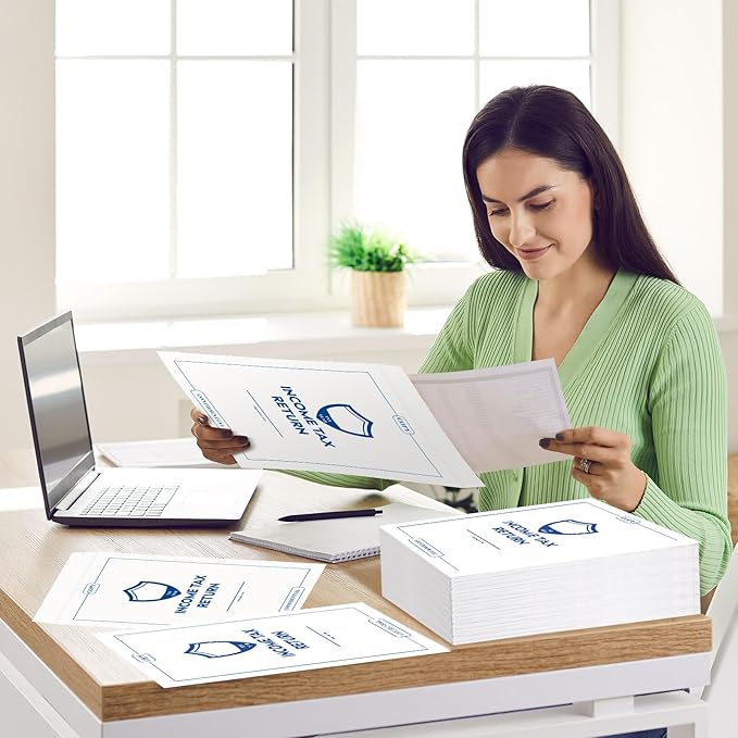 Engrowtic 100 Pcs Income Tax Return Envelope for Tax Preparers 9 x 12 Inches Open End Security Envelopes for Office Business Legal Documents Catalog Paper Mailing, White