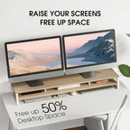 Fenge Dual Monitor Stand for Desk, 42.5in Large Monitor Riser for 2 Monitors, 2 Tier Computer Office Desk Top Shelf, Desktop Storage Stand for Laptop, PC, Computer, Printer
