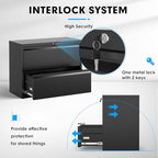 Pataku Lateral File Cabinet, 2 Drawer File Cabinet with Lock, Black Filing Cabinets for Home Office, Metal File Cabinet for Hanging Files/Letters/Legal/F4/A4(2Drawer/Black)