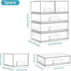 Vtopmart Clear Stackable Storage Drawers Set of 5, Plastic Organizer Bins for Makeup, Cosmetics, Beauty Supplies,Ideal for Vanity, Bathroom,Cabinet,Pantry Organization