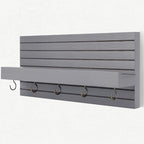 Lwenki Decorative Key Holder for Wall with Shelf, Entryway Shelf with Hooks Holds Leashes, Jackets and Glasses – Sturdy Wood Keyholder Entrance Hanger with Mounting Hardware (Gray, Medium)