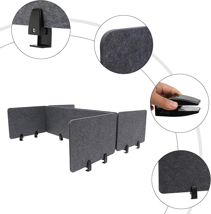 2 Sets Polyester Desk Dividers, Soundproof Room Divider Office Furniture Partitions, Privacy Desk Panel with Clamps, Stand Up Freestanding Desk Privacy Panel for Office Classroom(47.3"x16"+ 23.6"x16")