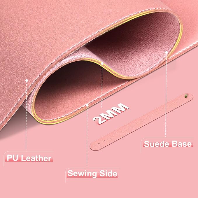 Desk Pad Protector, Leather & Suede Desk Mat, Non-Slip Desk Pad Mat, Large Mouse Pad, Waterproof Desk Blotter Mat, Desk Cover for Office, Home (Sweet Pink, 23.6" x 13.7")