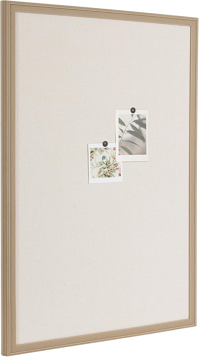 Kate and Laurel Oakhurst Rectangle Framed Linen Fabric Pinboard; 24 x 36; Light Tan; Traditional Decorative Bulletin Board with Stepped Profile and Lightly Distressed Finish