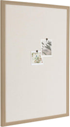 Kate and Laurel Oakhurst Rectangle Framed Linen Fabric Pinboard; 24 x 36; Light Tan; Traditional Decorative Bulletin Board with Stepped Profile and Lightly Distressed Finish