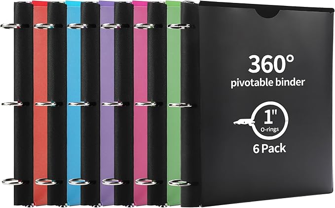 Tashkummy 360° Pivotable 3 Ring Binder, Upgraded Foldable Binders 1 inch 6 Pack, Thin Small Three Ring Binder Fits 8.5" x 11", for Home, School and Office Binders Supplies - 6 Assorted Color