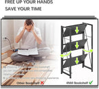 4NM No Assembly Folding Bookshelf Storage Shelves 3 Tiers Vintage Bookcase Standing Racks Study Organizer Home Office (All Black)