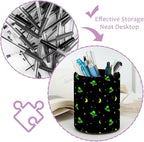 Leather Pen Holder for Desk Green Alien Moon Pencil Cup Desktop Organizer Makeup Brush Holders Office Supplies for Home, Kids & School