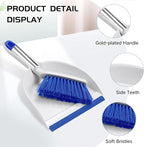 NACENA Mini Broom and Dustpan Set, Small Dust Pan and Brush Set with Handle Dustpan Teeth for Cleaning Hair Suitable for Office Desks Drawers Sofas Outdoor Camping, Blue