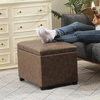 Joveco 24" Leather Storage Ottoman Bench, Rectangle Foot Rest Stool for Living Room, Bedroom, Entryway, Earthy Light Brown Veining