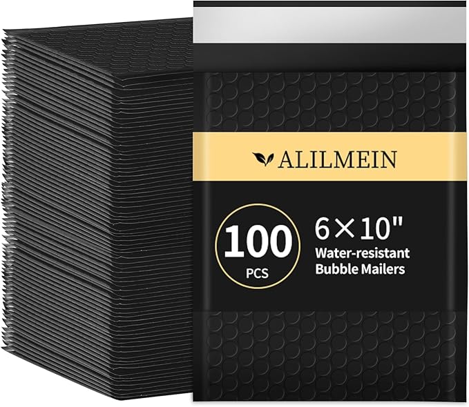 Alilmein 6×10" Inch Bubble Mailers 100 Pack Waterproof Padded Envelopes Self Seal Adhesive Shipping Bags for Mailing Cards Jewelry Makeup and Small Business Packaging