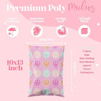 Pretty Package Store 14.5x19 Designer Poly Mailer 100 Pack Heavy Duty Waterproof Self Seal Shipping Bags for Small Business Large Mailing Envelopes Bulk Tear Resistant Cute Packaging Smiley Face