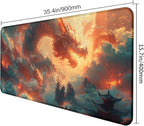 Super Sized Anime Dragon Mouse Pad, Office Cloud Dragon Teng Game Keyboard Pad, Extended Anti Slip Stitching Edge Computer Mouse Pad 35.4 x 15.7 Inches