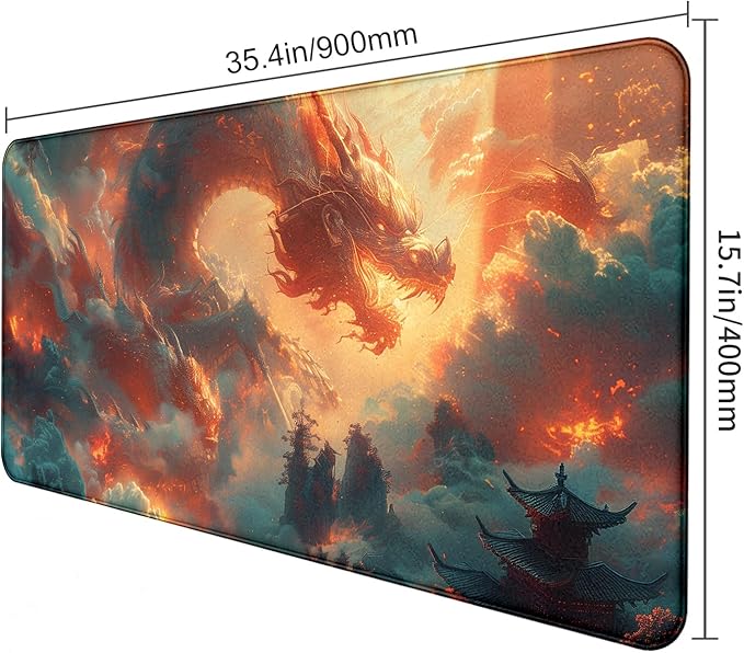 Super Sized Anime Dragon Mouse Pad, Office Cloud Dragon Teng Game Keyboard Pad, Extended Anti Slip Stitching Edge Computer Mouse Pad 35.4 x 15.7 Inches