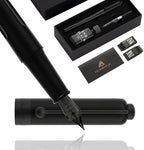 HUASHILAI Luxury Matte Black Forest Fountain Pen Set,Titanium Black Extra Fine and Medium Nibs,Includes 2 Ink Converters,10 Ink Cartridges,15ml ink，Premium Gift Case for Calligraphy (Fine Nib)