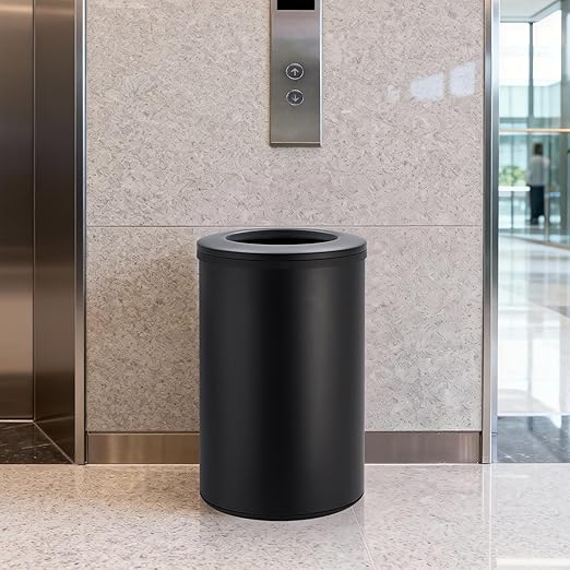 Takywep Stainless Steel Open Top Trash Can, 10.6 Gallon Cylindrical Touch-Free Direct Toss Bin with Soft-Close Lid, Anti-Fingerprint Easy-Clean for Kitchen Office Bathroom (Black)