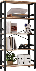 IRONCK Bookshelves and Bookcases, 31.5in Wide Shelf 5-Tier Ladder Shelf 110lbs/shelf Vintage Industrial Style Bookcase for Bedroom Living Room Home, Rustics Brown