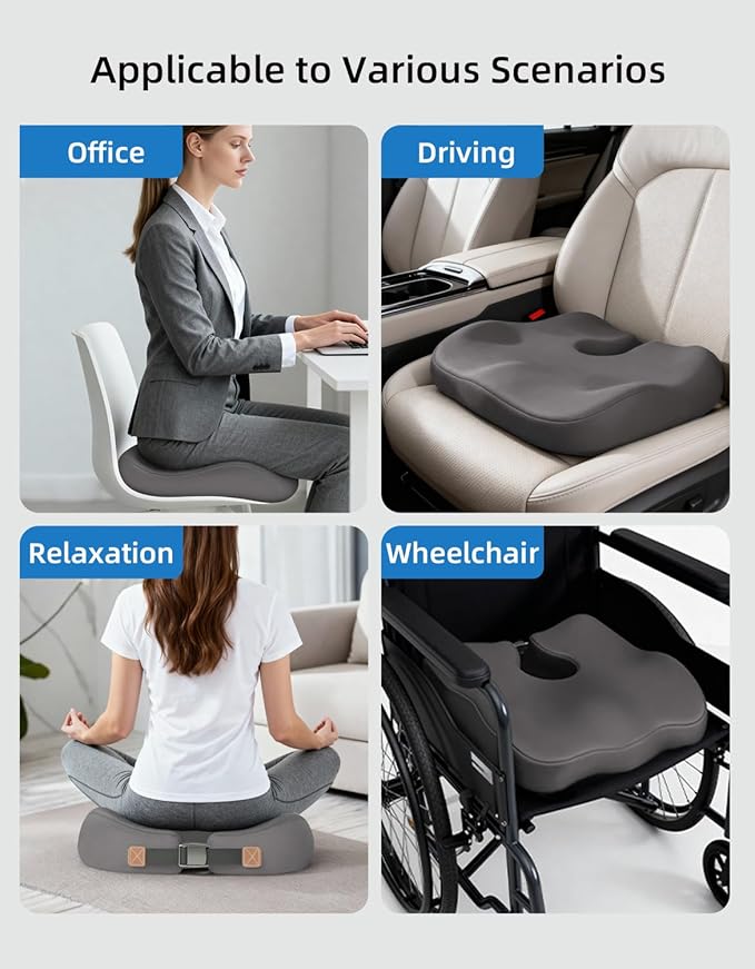 Extra-Dense Seat Cushion for tailbone pain relief ，Ergonomic seat cushions for office chairs，sciatica pain relief pillow , pressure relief Seat Cushion, office chair cushion，car seat cushion-Grey