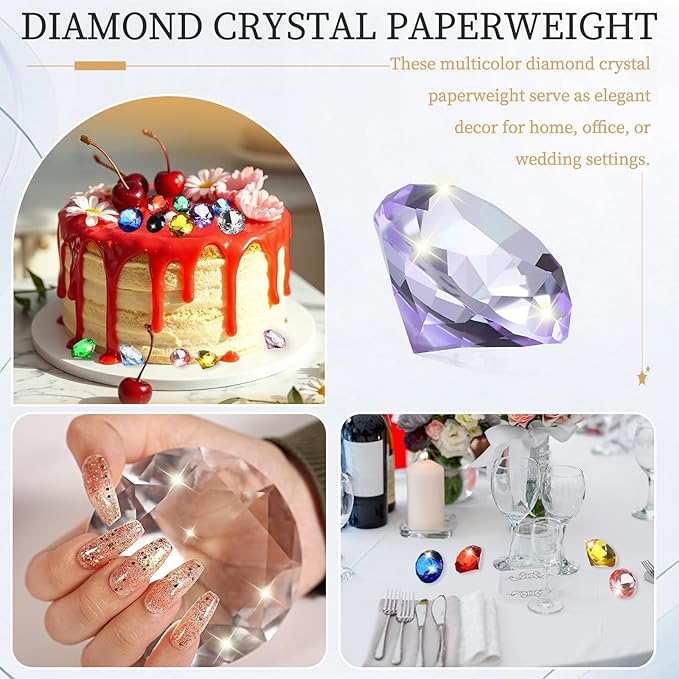PATIKIL 8 Pcs Diamond Crystal Paperweight, 40mm / 1.57 Inch Crystal Paperweight Paper Weight for Home Office Desktop Table Decor Wedding Party Jewelry Ornaments, Purple