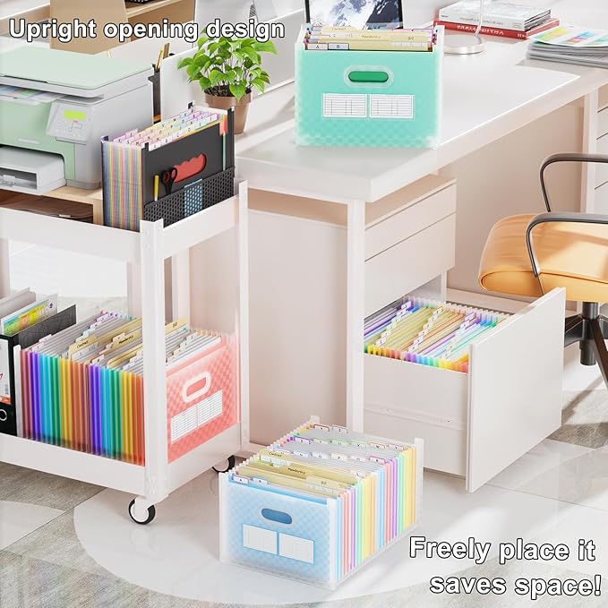 ThinkTex 26-Pocket Accordion File Organizer, Upright & Open Top, A–Z Colorful Tabs, High Capacity Expanding File Folder, Letter/A4 Size Essentials for School, Home, and Office- Green