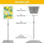 VAIIGO 11"x17" Pedestal Poster Sign Holder Stand with Heavy Duty Solid Steel Base, Adjustable Sign Holder Standing Floor Sign Stand for Office/Store/School/Church/Public Sign Displayed Stands, Silver