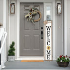 LuZhiQiang Front Porch Welcome Sign for Interchangeable Standing 45"X9" With 12 Pcs Replaceable Icons Wood Frame Signs Outdoor Front Door Decor (Wood White)