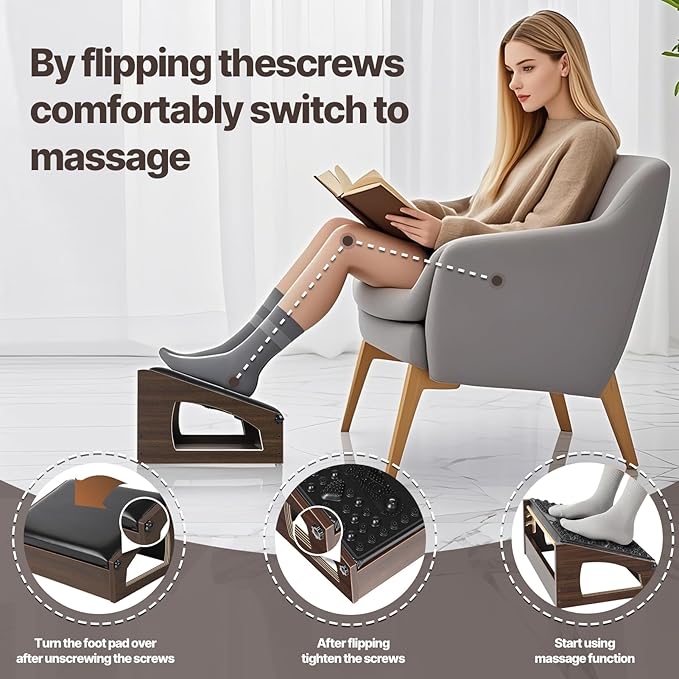 XINGMIAOWJ Ergonomic Foot Rest, 4 Adjustable Height Foot Stool,Footrest Under Desk， Flip Over Office Desk Foot Rest, Improving Posture, Promoting Blood Circulation（Espresso）