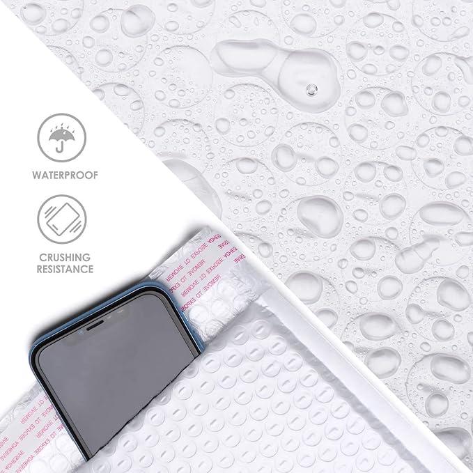 Metronic Bubble Mailer 8.5X12 Inch White 100 Pack,Waterproof Padded Envelopes,Self-Seal Bubble Mailers Cushioning Bubble Envelopes for Shipping,Jewelry Makeup Supplies, Packaging Bulk