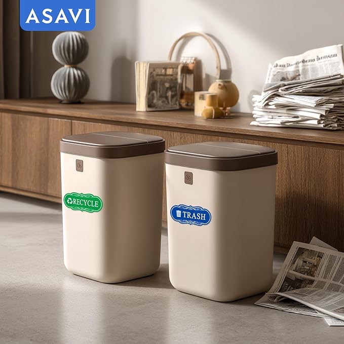 ASAVI Trash & Recycle Stickers – 2-Pack Self-Adhesive Vinyl Labels, Waterproof & Durable (Green Blue, Medium 6.3 x 2.7 inches)