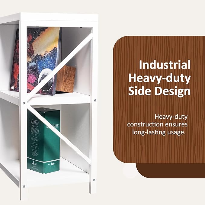 VAKATRELL 8 Cube Storage Organizer Bookshelf, Industrial Horizontal Bookcase, Accent Cubby Shelf, Media Console Table for Living Room, Home Office, 13.6" D x 63" W x 30.9" H, White