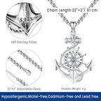 Compass Necklace for Women Men 925 Sterling Silver Pendant Urn Necklaces for Ashes Picture Locket Necklace Anchor Necklace Viking Necklace Crystals CZ Moonstone Abalone Shell Turquoise Compass Jewelry