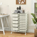LDAILY 15 Drawer Rolling Storage Cart, Rolling Cart with Drawers for Classroom, Art Supply Craft Organizer on Wheel with Metal Frame & Handles for Home Office School