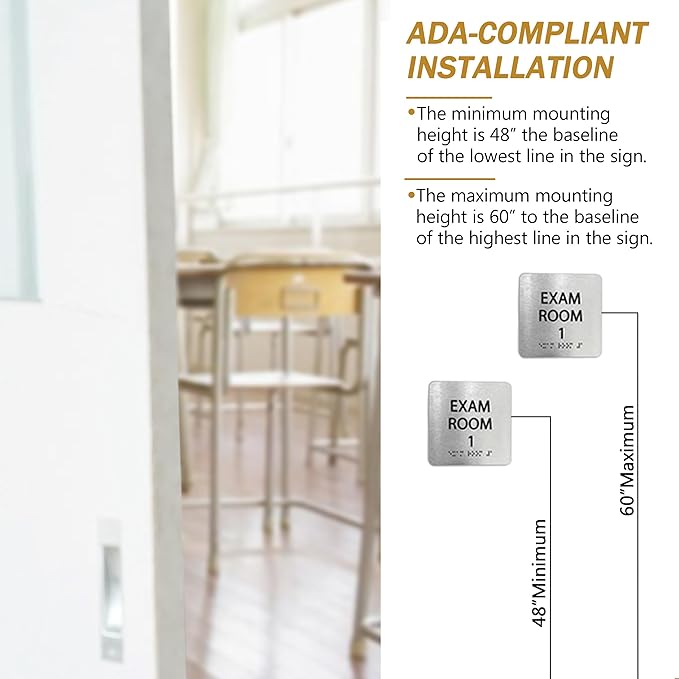 Exam Room Sign 6" x 6" Numbers 1-5 with Braille and Tactile Identification Signs Numbers for Apartment Offices Educational Institution Directional Assistance Test Center Elevator Sign Door Number Signs
