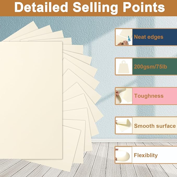 Silunkia 100 Sheets Cream Cardstock 8.5 x 11 Ivory Paper, 200gsm/75lb Off White Paper Card Stock for DIY Cards Making, Greeting Card, Business Cards, School Crafting, Menus, Certificates