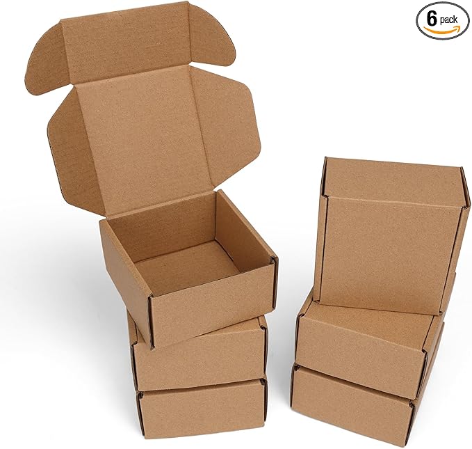 PHAREGE 4x4x2 inch Shipping Boxes 6 Pack Brown, Tab Lock Tuck Top Mailer Boxes for Packaging Small Business, Small Cardboard Gift Boxes for Wrapping Mailing Present