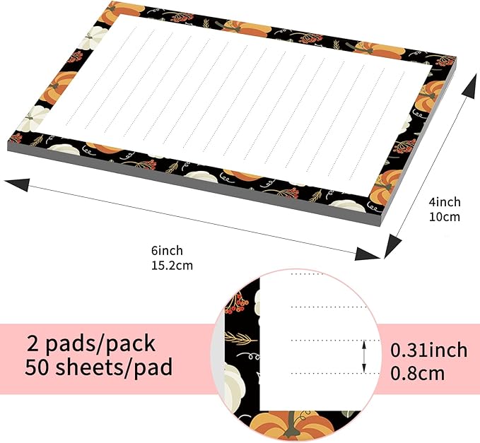 SXboxing Sticky Notes 4X6 Inches, 2 Pack Large Cute Self-Stick Pads, Bright Funny Memo Pads Easy to Stick for Home, Office Cute Pumpkin