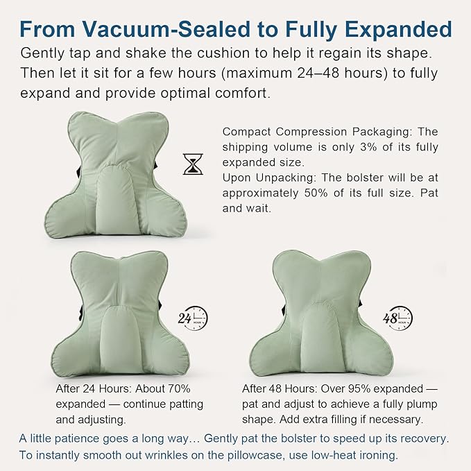 Ailuteie Ergonomic Lumbar Support Pillow(Pat. Pend) – Multi-Functional Back Cushion with Firm Support for Reading, Working & Driving,Celadon Green