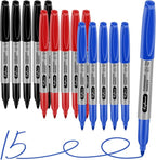 craftinova Fine Point Assorted Colors Permanent Markers Set, Works on Paper, Plastic, Metal, etc., for Adults, Artist, Teacher, Kids, Black, Blue, Red, 15 Count