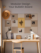 Large Felt Bulletin Board 48" X 36" Large Cork Board Alternative-12 Pack with 70 Safe Removable Adhesive Tabs, Cork Boards for Walls Cork Board for Home Office Classroom Pin Board-Oatmeal & Deep Camel