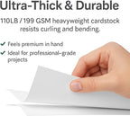 White Cardstock Printer Paper 8.5 x 11 – 100 Sheets, 110LB/199 GSM Heavyweight Thick Card Stock, For Business Cards, Invitations, Scrapbooking & Art Projects – Copy‑Paper Compatible, Made in USA