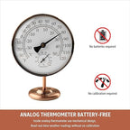 Foxyoo 4-Inch Indoor Thermometer and Humidity Gauge, Room Analog Temperature and Humidity Monitor, Dual Scale Display, Brass Dial with Stand, Battery-Free for House, Home, Desk, Bedroom, Garage, RV