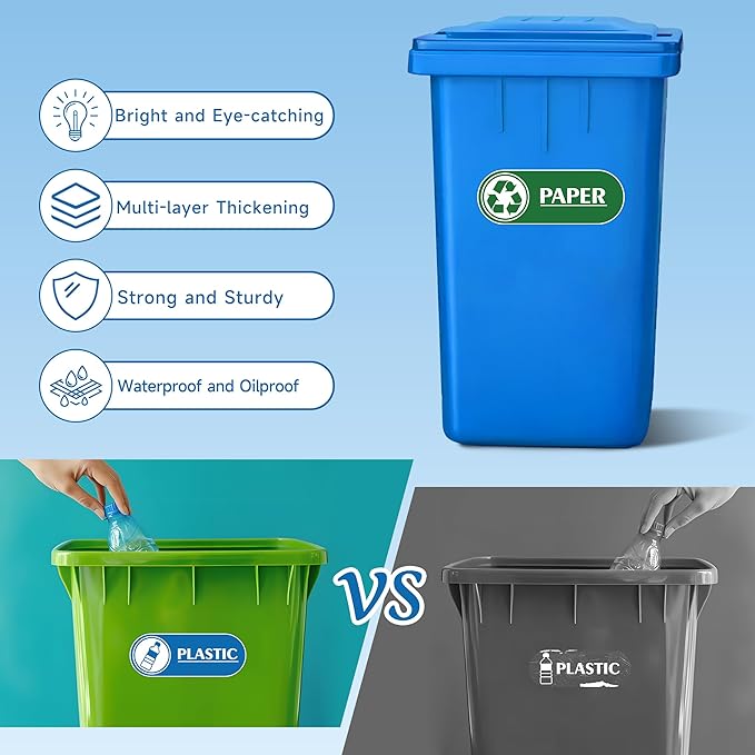 4PCS Recycle Stickers for Trash Bins,Self-adhesive Waterproof Trash Recycle Stickers, Recycling Labels for Trash Can, Home, Office, Apartment, Hotel, School and Public Area