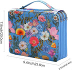 Vomgomfom Colored Pencil Case - 124 Slot Pencil Holder with Zipper Closure, Twill Fabric Large Capacity Pencil Case for Watercolor Pens or Markers, Artist Organizer (Blue Flower)