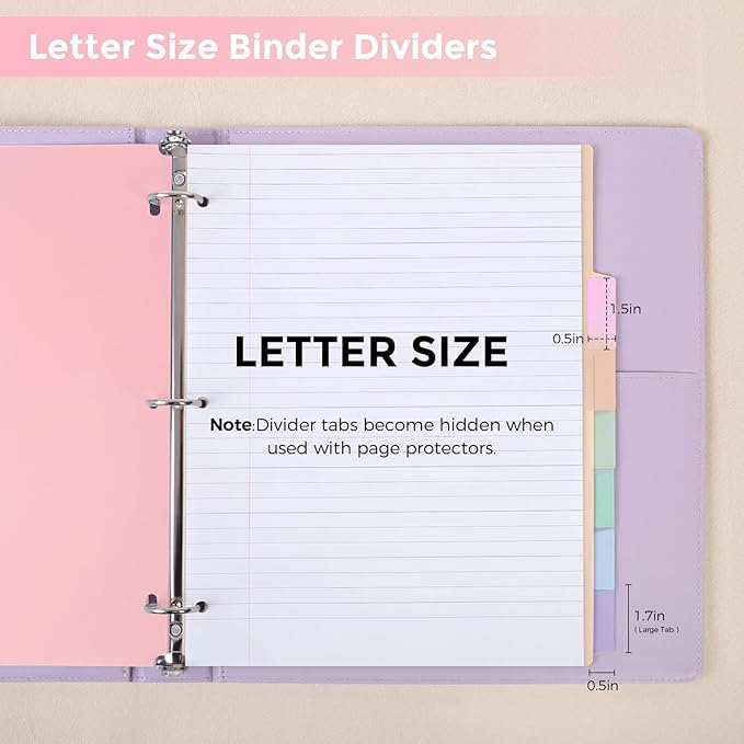 SKYDUE 8 Tab Durable Plastic Dividers, Big Tab Dividers for 3 Ring Binder, Write & Erase 3 Ring Binder Dividers with Tabs, with Sticker Labels, 1 Set, Aesthetic Pastels Binder Dividers