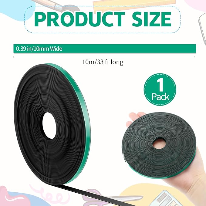 AmazingSpark Magnetic Tape Roll Thin Strips, 0.39 Inch x 33 Feet Magnetic Board Dividers Whiteboard Graphic Decorative Tape Marking Line for Classroom Office Art Accessories(Green)