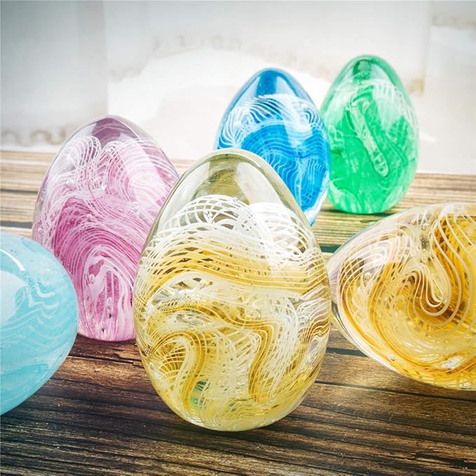 QFkris Crystal Blessings Paperweight Easter Eggs 3.4" Blown Glass Art Figurine Collectibles Desk Decor (Green)
