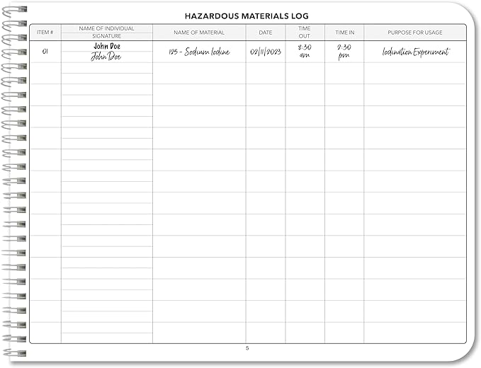 BookFactory Hazardous Material Log Book/Haz Mat Materials Tracking Logbook Journal / 11" x 8.5" (Made in USA)