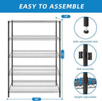 Guan River 5-Shelf Adjustable Metal Shelf Wire Shelving Unit Heavy Duty Storage Rack Display Shelf for Office,Kitchen,Bedroom,Bathroom,Laundry,Pantry Basement,Garage(Black,48" L x 18" W x 72" H)