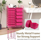 GLACER 15 Drawers Rolling Cart, Storage Cart with w/Removable Drawers & Steel Frame, Multipurpose Organizer Cart w/Sleek Handle, Utility Cart on Lockable Wheels for Home, School, Office (Hot Pink)